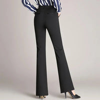 Damenhose | Slim Fit | Ausgestellt | Hohe Taille | Knopf | Unifarben-Schwarz-S-Luzern Mode