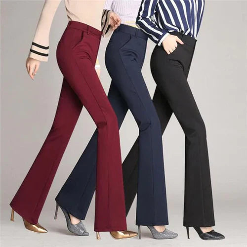 Damenhose | Slim Fit | Ausgestellt | Hohe Taille | Knopf | Unifarben-Luzern Mode