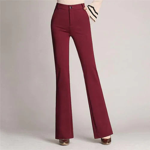Damenhose | Slim Fit | Ausgestellt | Hohe Taille | Knopf | Unifarben-Luzern Mode