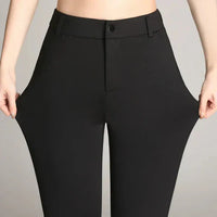 Damenhose | Slim Fit | Ausgestellt | Hohe Taille | Knopf | Unifarben-Luzern Mode