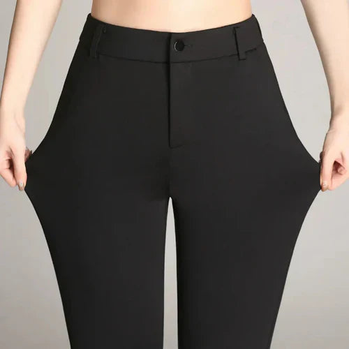 Damenhose | Slim Fit | Ausgestellt | Hohe Taille | Knopf | Unifarben-Luzern Mode