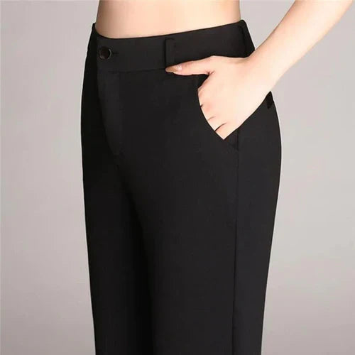 Damenhose | Slim Fit | Ausgestellt | Hohe Taille | Knopf | Unifarben-Luzern Mode