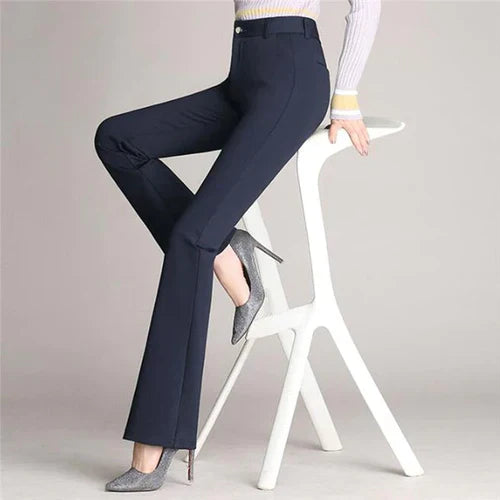 Damenhose | Slim Fit | Ausgestellt | Hohe Taille | Knopf | Unifarben-Luzern Mode