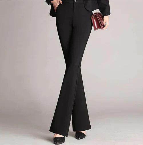Damenhose | Slim Fit | Ausgestellt | Hohe Taille | Knopf | Unifarben-Luzern Mode