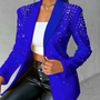 Eleganter Damenblazer mit Perlenbesatz für Partys-Blau-S-Luzern Mode