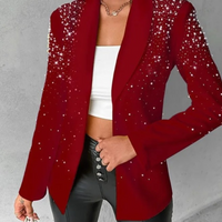 Eleganter Damenblazer mit Perlenbesatz für Partys-Rot-S-Luzern Mode