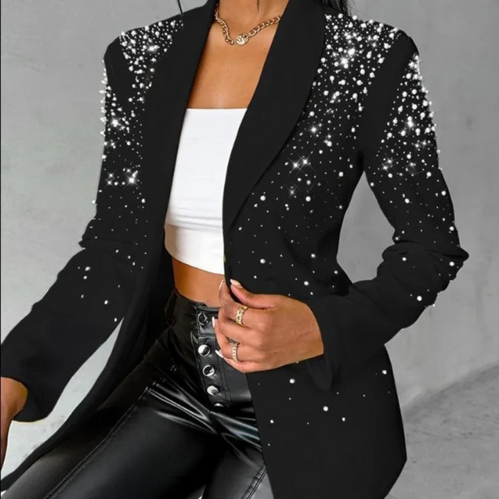 Eleganter Damenblazer mit Perlenbesatz für Partys-Schwarz-S-Luzern Mode