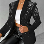 Eleganter Damenblazer mit Perlenbesatz für Partys-Schwarz-S-Luzern Mode