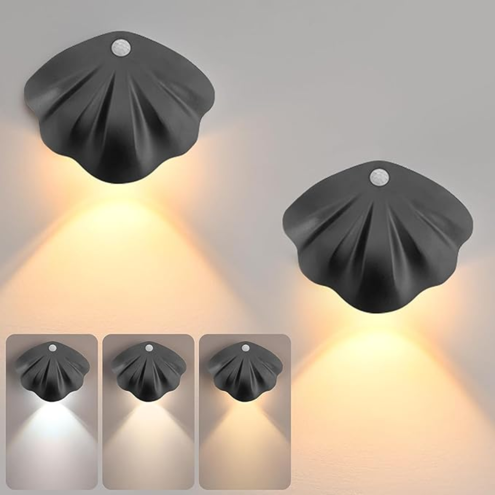 Muschel Lampe mit Bewegungsmelder | Einstellbar | LED | Kabellos | USB-Luzern Mode