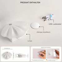 Muschel Lampe mit Bewegungsmelder | Einstellbar | LED | Kabellos | USB-Luzern Mode