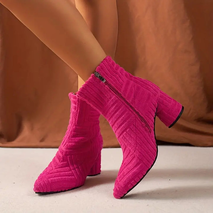 Damen Stiefeletten mit Blockabsatz und Reißverschluss-Rosa-36-Luzern Mode