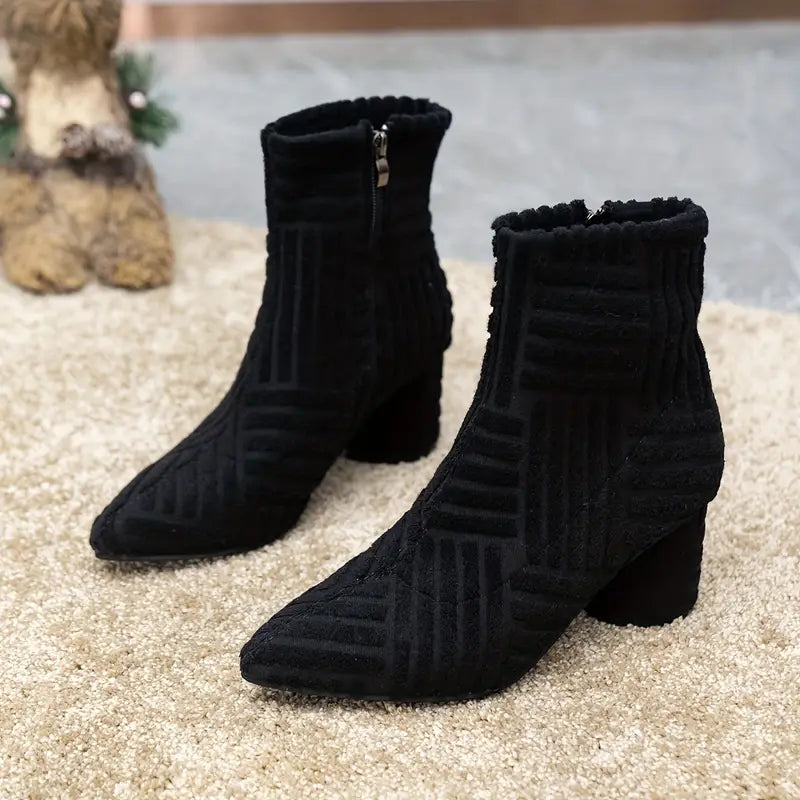 Damen Stiefeletten mit Blockabsatz und Reißverschluss-Luzern Mode
