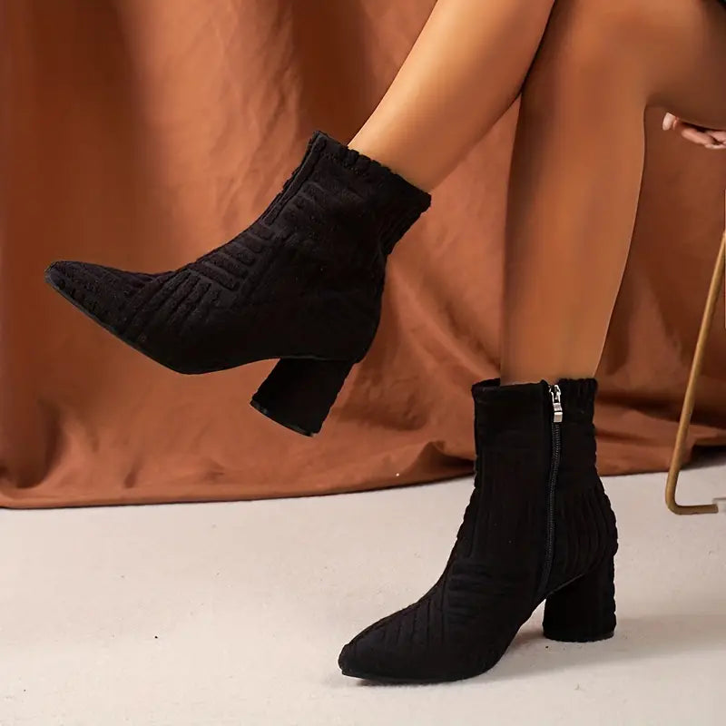 Damen Stiefeletten mit Blockabsatz und Reißverschluss-Schwarz-36-Luzern Mode