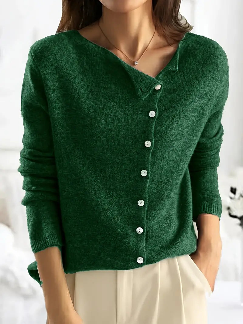 Damen Strickjacke mit Knopfleiste - Eleganter Cardigan-S-Dunkelgrün (Ausverkauft!)-Luzern Mode