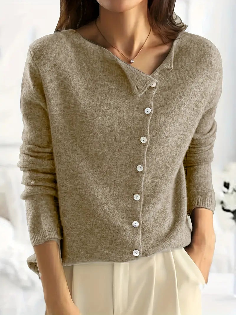 Damen Strickjacke mit Knopfleiste - Eleganter Cardigan-S-Khaki (Ausverkauft!)-Luzern Mode