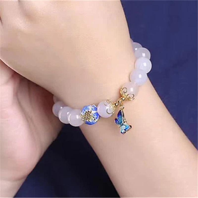Weißer Achat Armband | Schmetterling | Harmonie | Stilvoll | Schützend | Langlebig-Luzern Mode