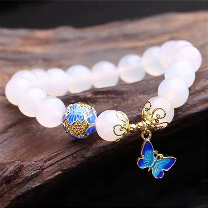 Weißer Achat Armband | Schmetterling | Harmonie | Stilvoll | Schützend | Langlebig-Luzern Mode