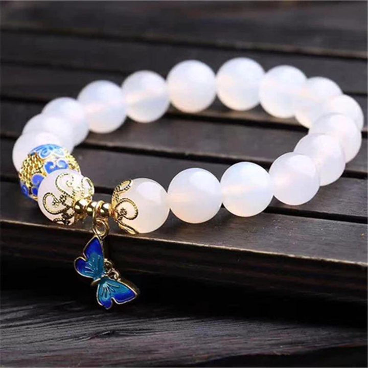 Weißer Achat Armband | Schmetterling | Harmonie | Stilvoll | Schützend | Langlebig-Luzern Mode