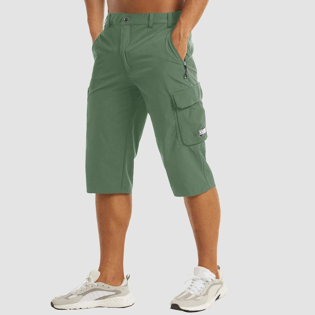 Herren Cargo-Shorts | Schnelltrocknend | Einfarbig | Normale Passform | Knopfverschluss-Grün-S-Luzern Mode