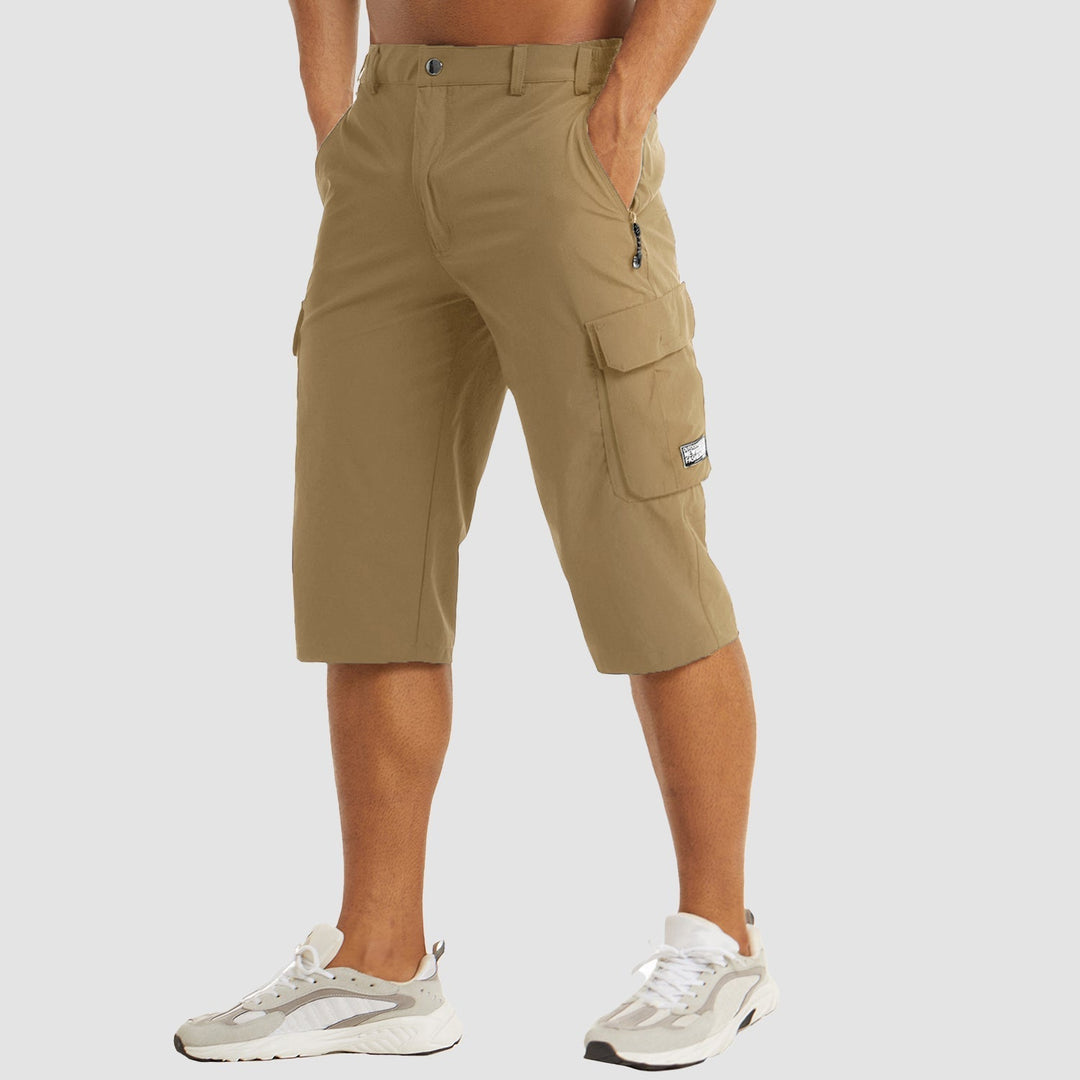 Herren Cargo-Shorts | Schnelltrocknend | Einfarbig | Normale Passform | Knopfverschluss-Khaki-S-Luzern Mode
