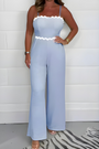Trendy Jumpsuit Damen | Off Shoulder Color Block | Sommermode bequem stylisch-Lichtblau-S (36)-Luzern Mode