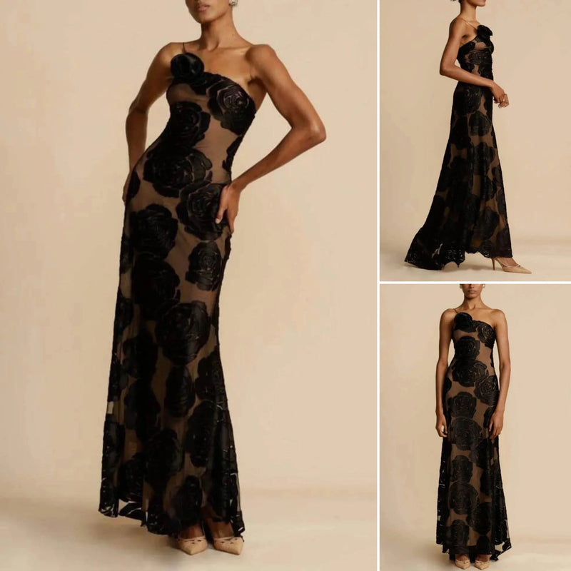 Schulterfreies Maxikleid Damen | Sommer Jacquard | Luftig bequem | Trend Look-Luzern Mode