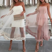 Schulterfreies Kleid Damen | Tüll | Rüschen | Kurz | Figurbetont | Party Look-Luzern Mode