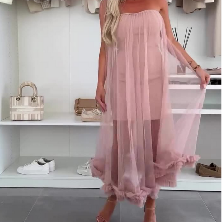 Schulterfreies Kleid Damen | Tüll | Rüschen | Kurz | Figurbetont | Party Look-Luzern Mode