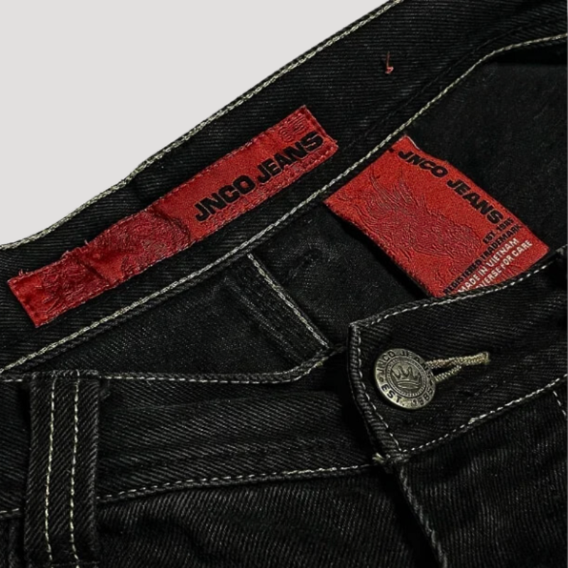 Schwarze Damenjeans | Baggy | Hohe Taille | Denim | Totenkopf | Robust-Luzern Mode