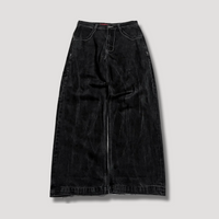 Schwarze Damenjeans | Baggy | Hohe Taille | Denim | Totenkopf | Robust-Luzern Mode