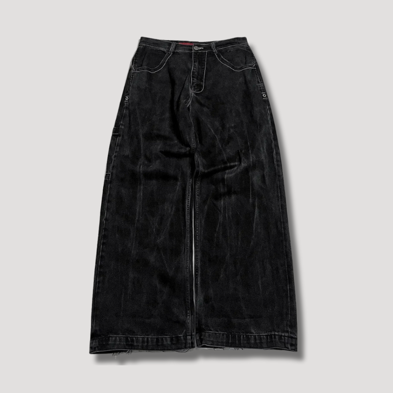 Schwarze Damenjeans | Baggy | Hohe Taille | Denim | Totenkopf | Robust-Luzern Mode