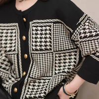 Damen Strickjacke mit Hahnentrittmuster und Knöpfen-Luzern Mode