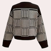 Damen Strickjacke mit Hahnentrittmuster und Knöpfen-Luzern Mode