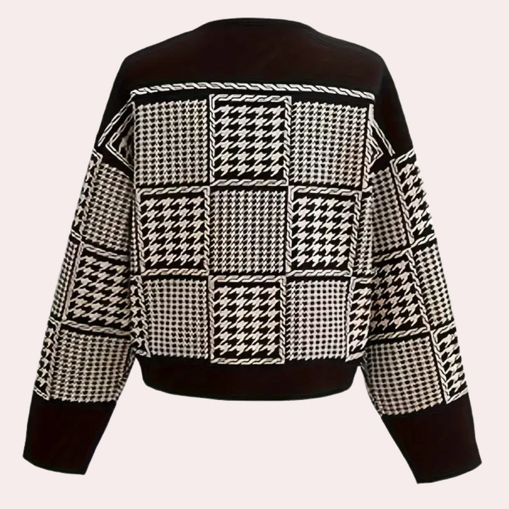 Damen Strickjacke mit Hahnentrittmuster und Knöpfen-Luzern Mode