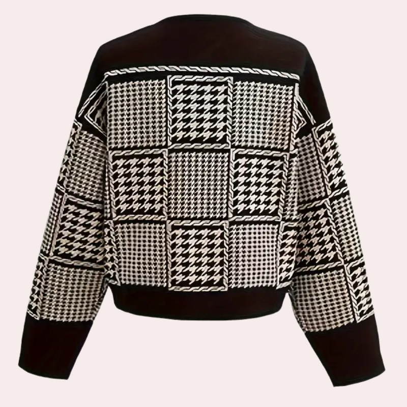 Damen Strickjacke mit Hahnentrittmuster und Knöpfen-Luzern Mode