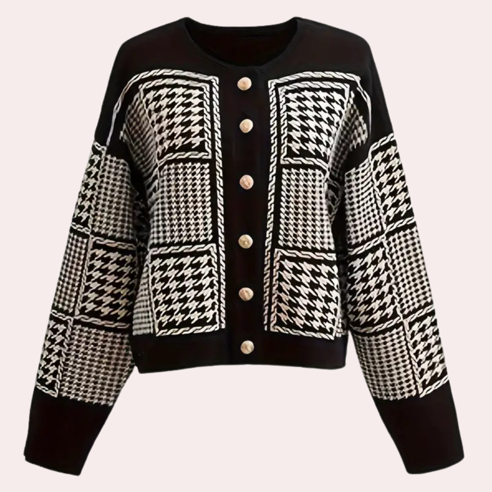 Damen Strickjacke mit Hahnentrittmuster und Knöpfen-XS-Luzern Mode