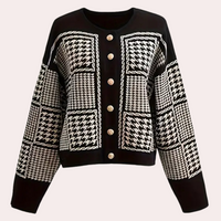 Damen Strickjacke mit Hahnentrittmuster und Knöpfen-XS-Luzern Mode