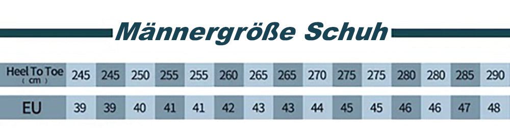 Herren Sneaker Größentabelle EU 39-48 Bequem Passform-Luzern Mode