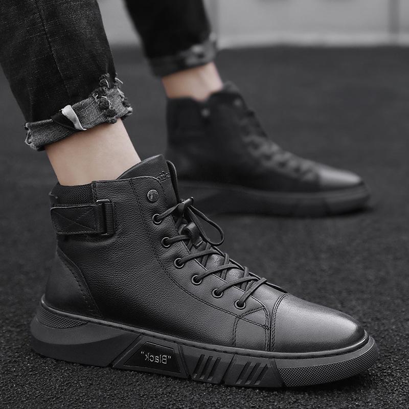 Schwarze Herren Stiefel | Leder | Langlebig | Robuste | Schnürsenkel | Stylisch-Luzern Mode