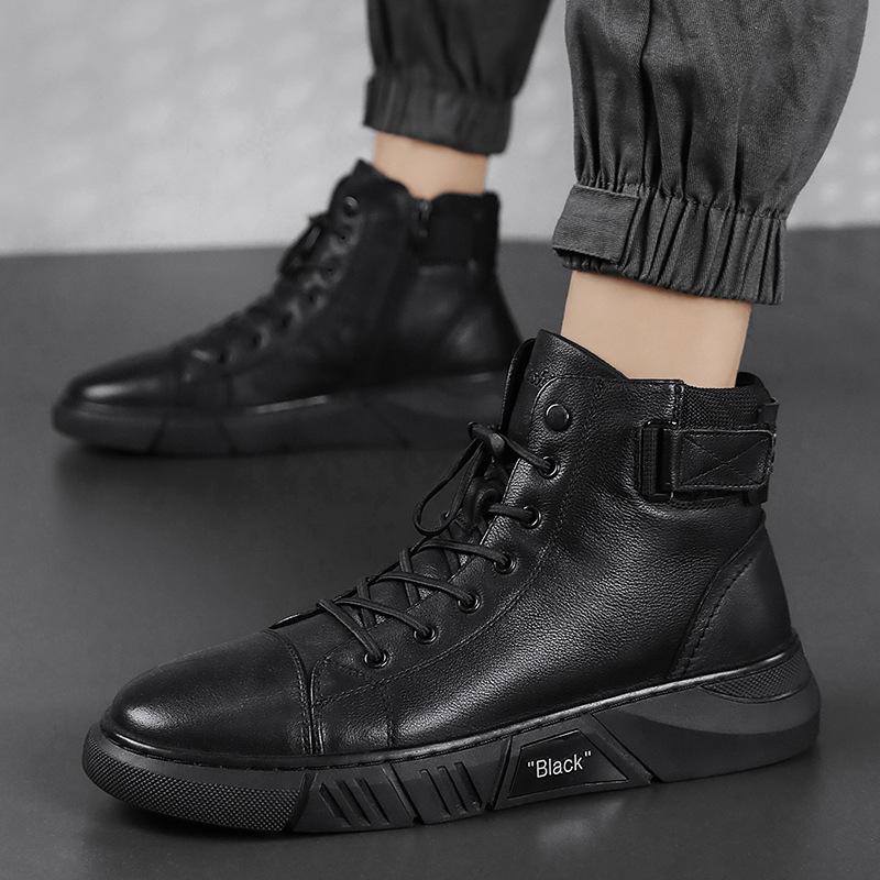 Schwarze Herren Stiefel | Leder | Langlebig | Robuste | Schnürsenkel | Stylisch-Luzern Mode