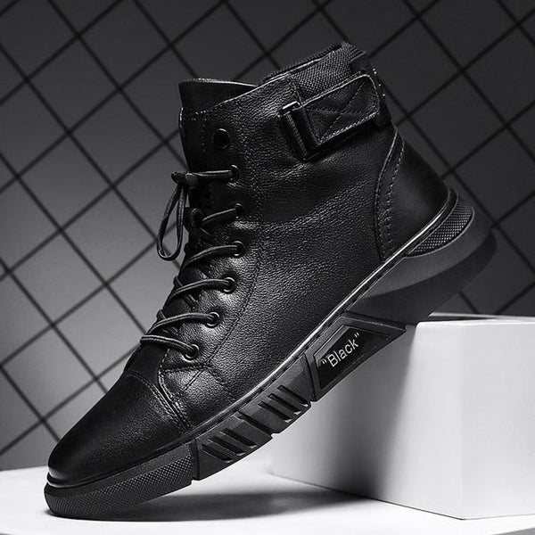 Schwarze Herren Stiefel | Leder | Langlebig | Robuste | Schnürsenkel | Stylisch-39-Luzern Mode
