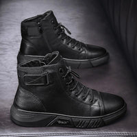 Schwarze Herren Stiefel | Leder | Langlebig | Robuste | Schnürsenkel | Stylisch-Luzern Mode