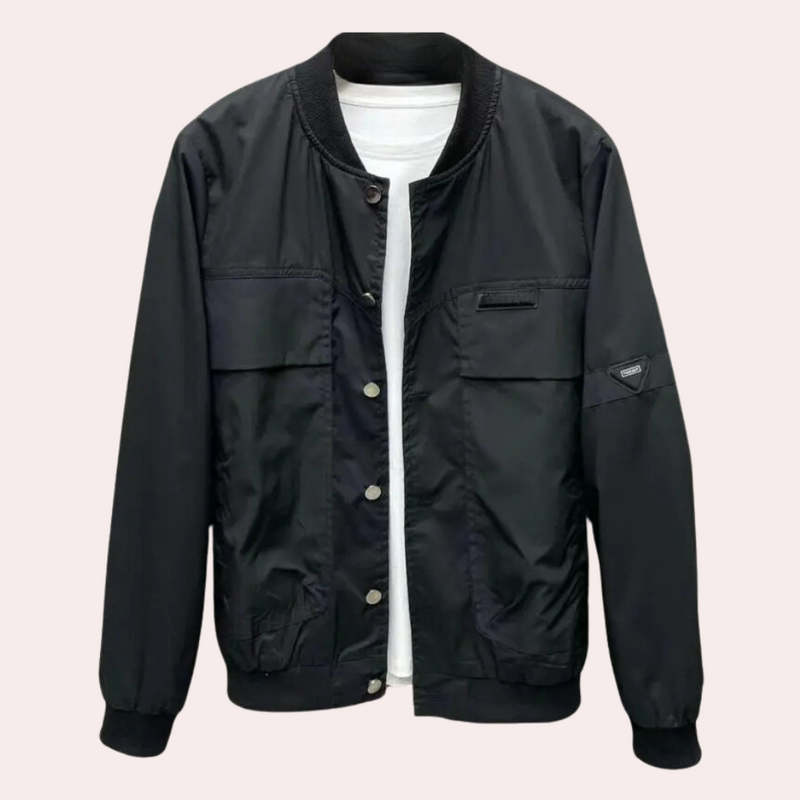 Herren Windbreaker Jacke mit Druckknöpfen und Taschen-S-Luzern Mode