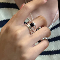 Silberner Ring | Schwarzer Onyx Linien Einzigartig Verstellbar Langlebig Stilvoll-Luzern Mode