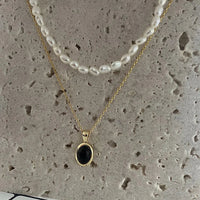 Damen-Kettenset | Schwarzer Onyx Perlen Langlebig Stilvoll Einzigartig 2-teilig-Luzern Mode
