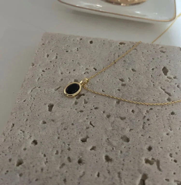 Damen-Kettenset | Schwarzer Onyx Perlen Langlebig Stilvoll Einzigartig 2-teilig-Luzern Mode