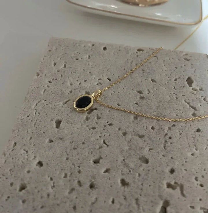 Damen-Kettenset | Schwarzer Onyx Perlen Langlebig Stilvoll Einzigartig 2-teilig-Luzern Mode