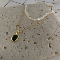 Damen-Kettenset | Schwarzer Onyx Perlen Langlebig Stilvoll Einzigartig 2-teilig-Luzern Mode