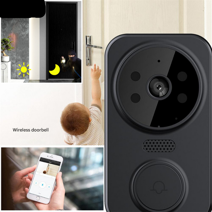 Schwarze Smarte Türklingel | WiFi | Kamera | SD-Karte | Cloud | Nachtsicht-Luzern Mode