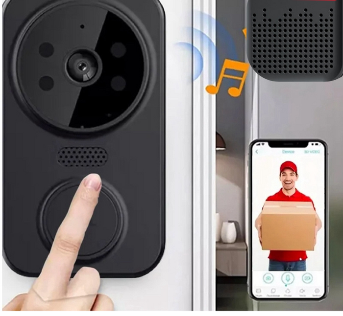 Schwarze Smarte Türklingel | WiFi | Kamera | SD-Karte | Cloud | Nachtsicht-Luzern Mode